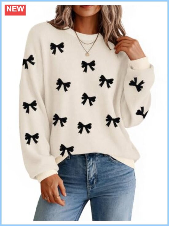 Sweaters - Oversized Knit Sweater for Women Crewneck Long Sleeve Leopard Print